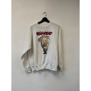 Vintage Egghead Sweatshirt Large White Crewneck Graphic Pullover Raglan 80s